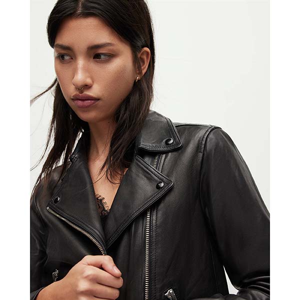 Allsaints Australia Womens Dalby Slim Fit Leather Biker Jacket Black AU40-209